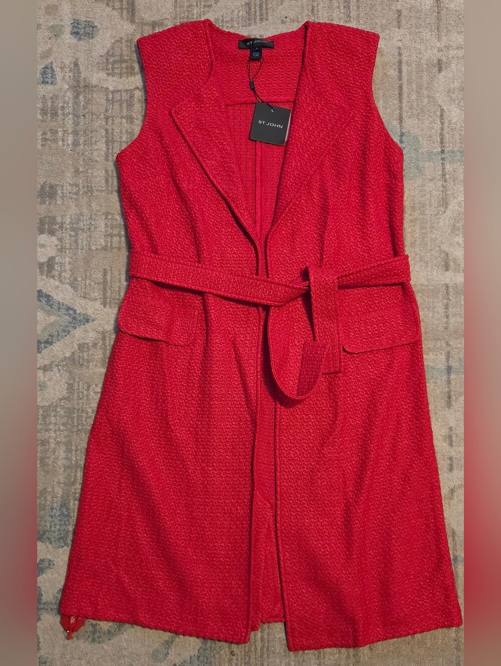 St. John Tweed Sleeveless Duster Jacket. RED Size S. NWT.